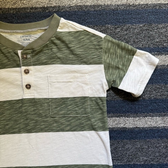 Carter’s Boys Green and Cream Striped Henley Size 6 - Picture 3 of 4
